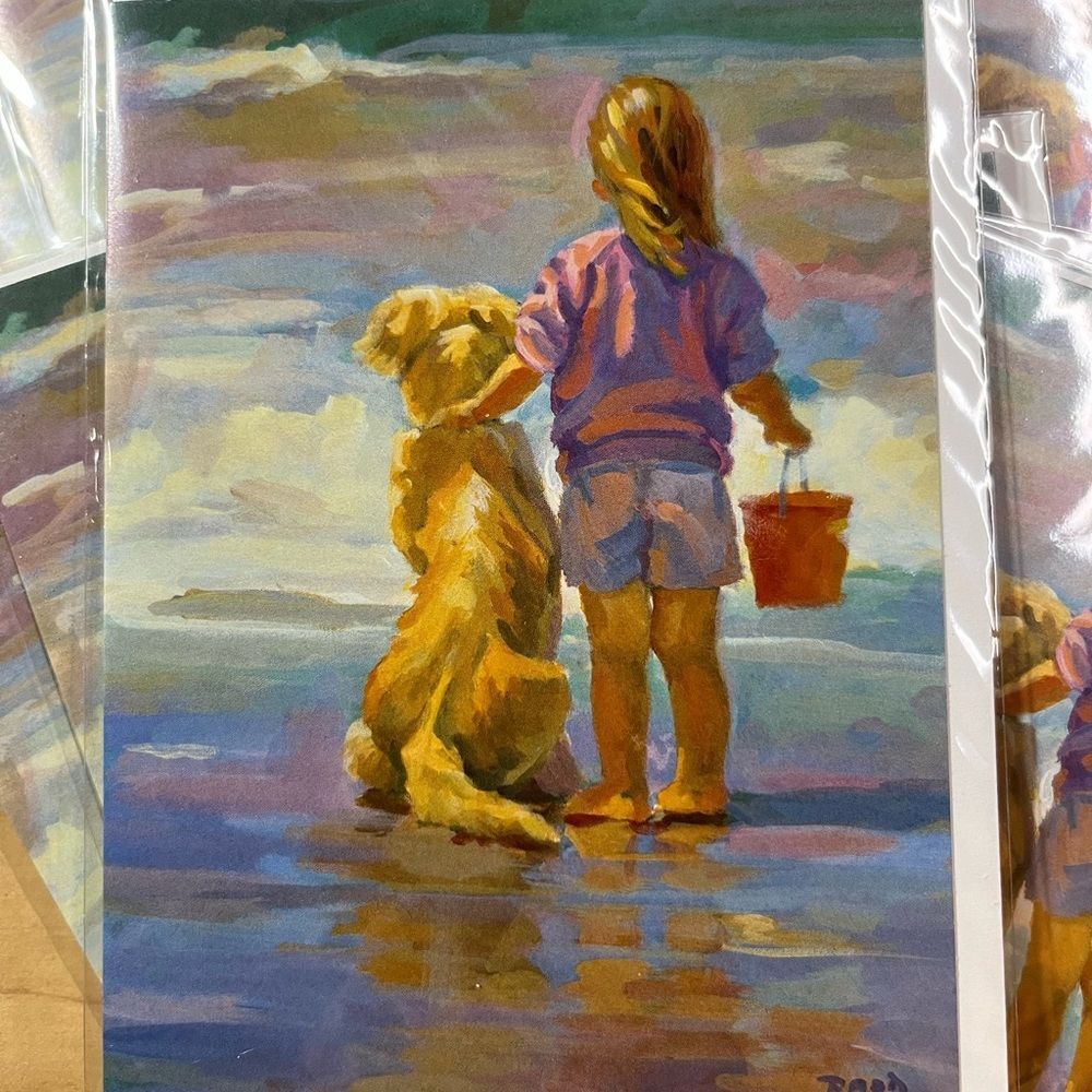 15 artistic blank greeting cards and envelops in sealed plastic, girl on beach